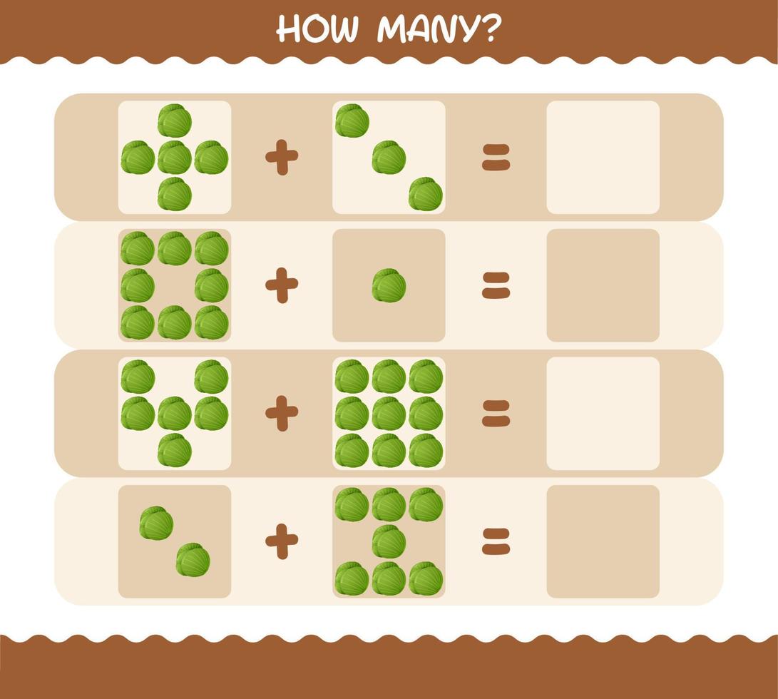 How many cartoon green cabbage. Counting game. Educational game for pre shool years kids and toddlers vector