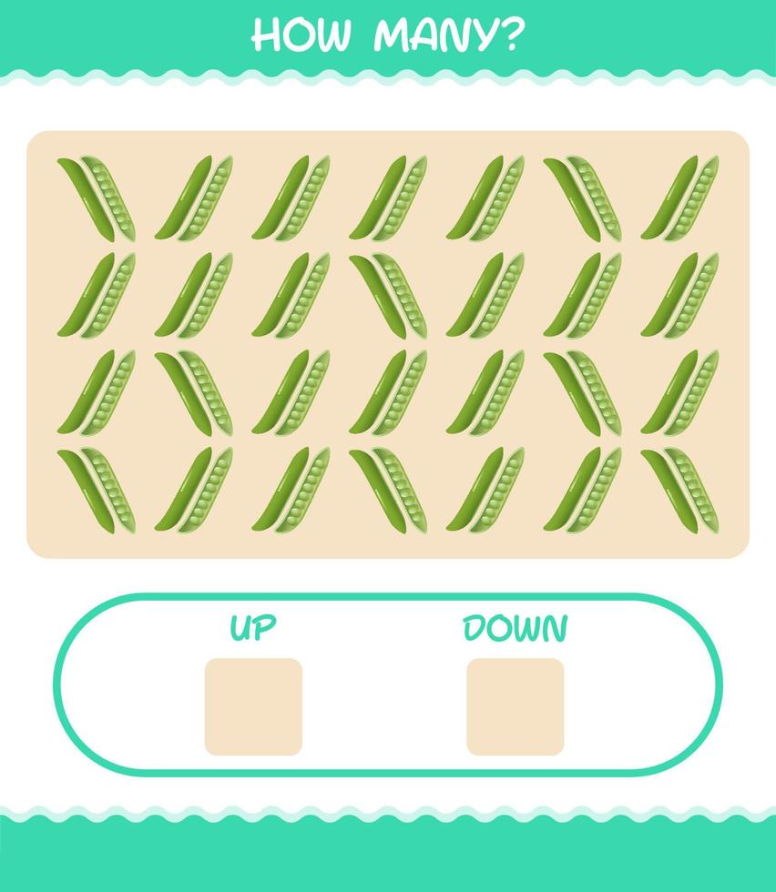 How many cartoon green pea. Counting game. Educational game for pre shool years kids and toddlers vector