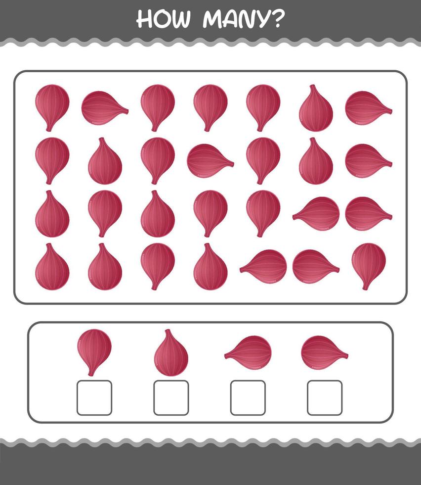 How many cartoon red onion. Counting game. Educational game for pre shool years kids and toddlers vector