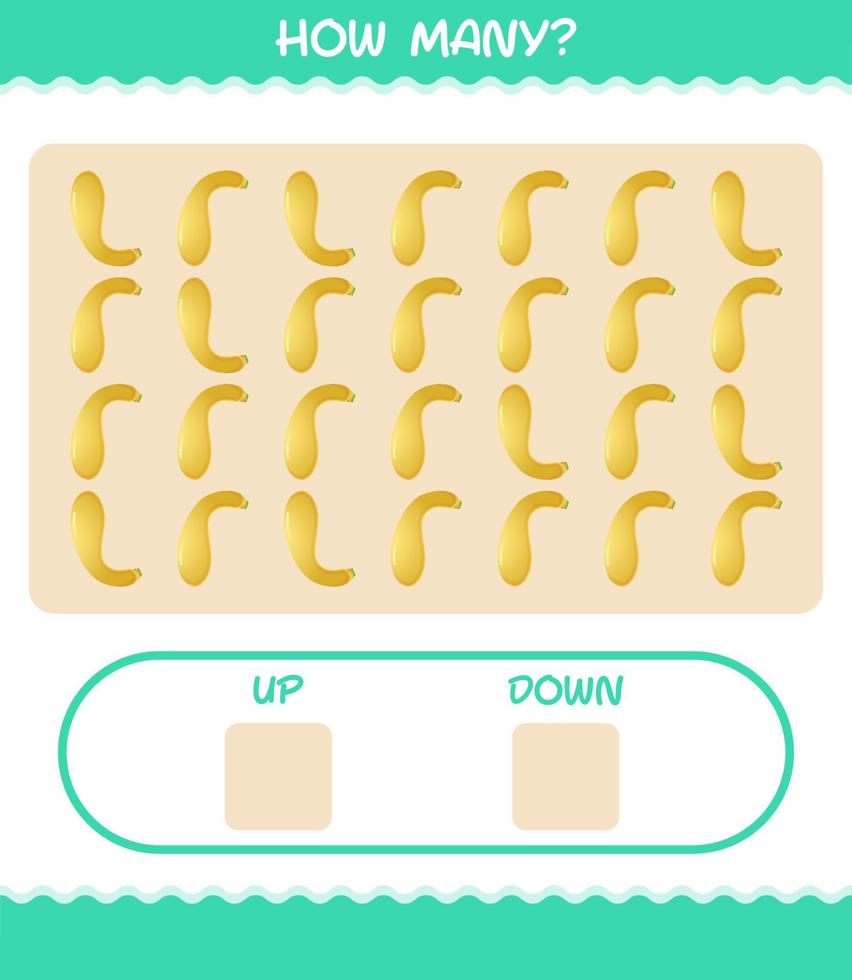 How many cartoon crookneck squash. Counting game. Educational game for pre shool years kids and toddlers vector