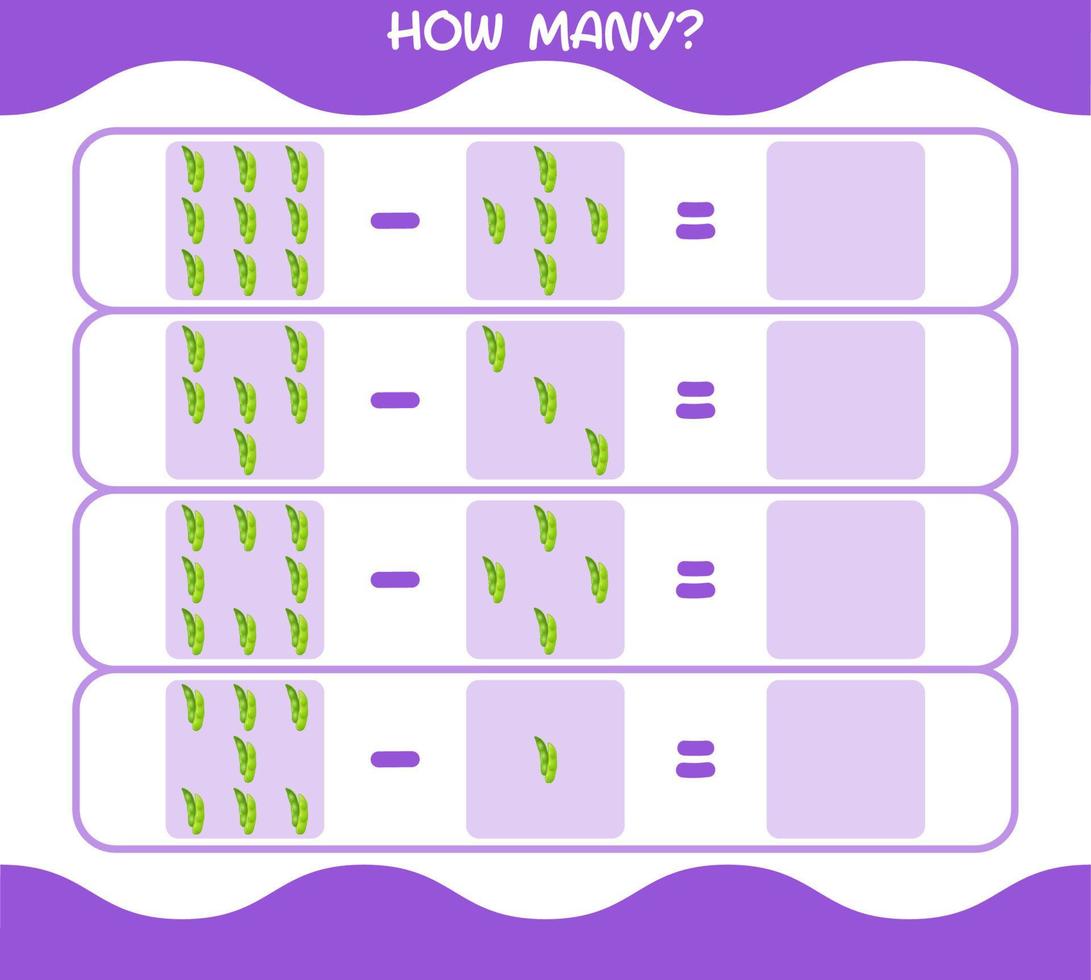 How many cartoon edamame. Counting game. Educational game for pre shool years kids and toddlers vector