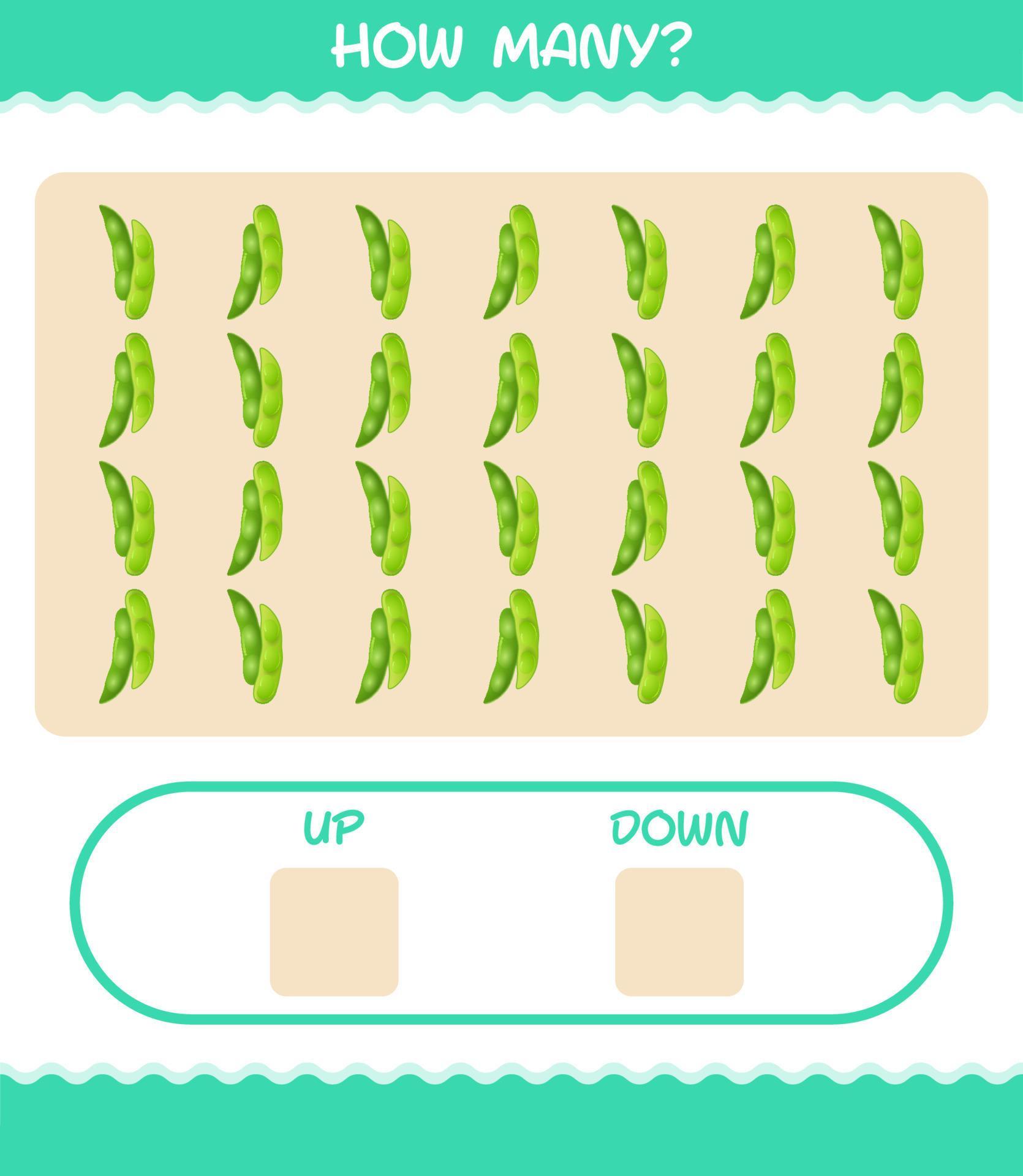 How many cartoon edamame. Counting game. Educational game for pre shool