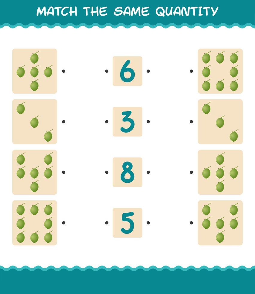 Match the same quantity of coconut. Counting game. Educational game for pre shool years kids and toddlers vector