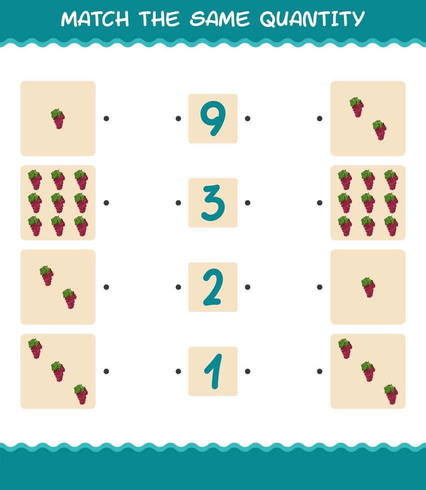 Match the same quantity of red grape. Counting game. Educational game for pre shool years kids and toddlers vector