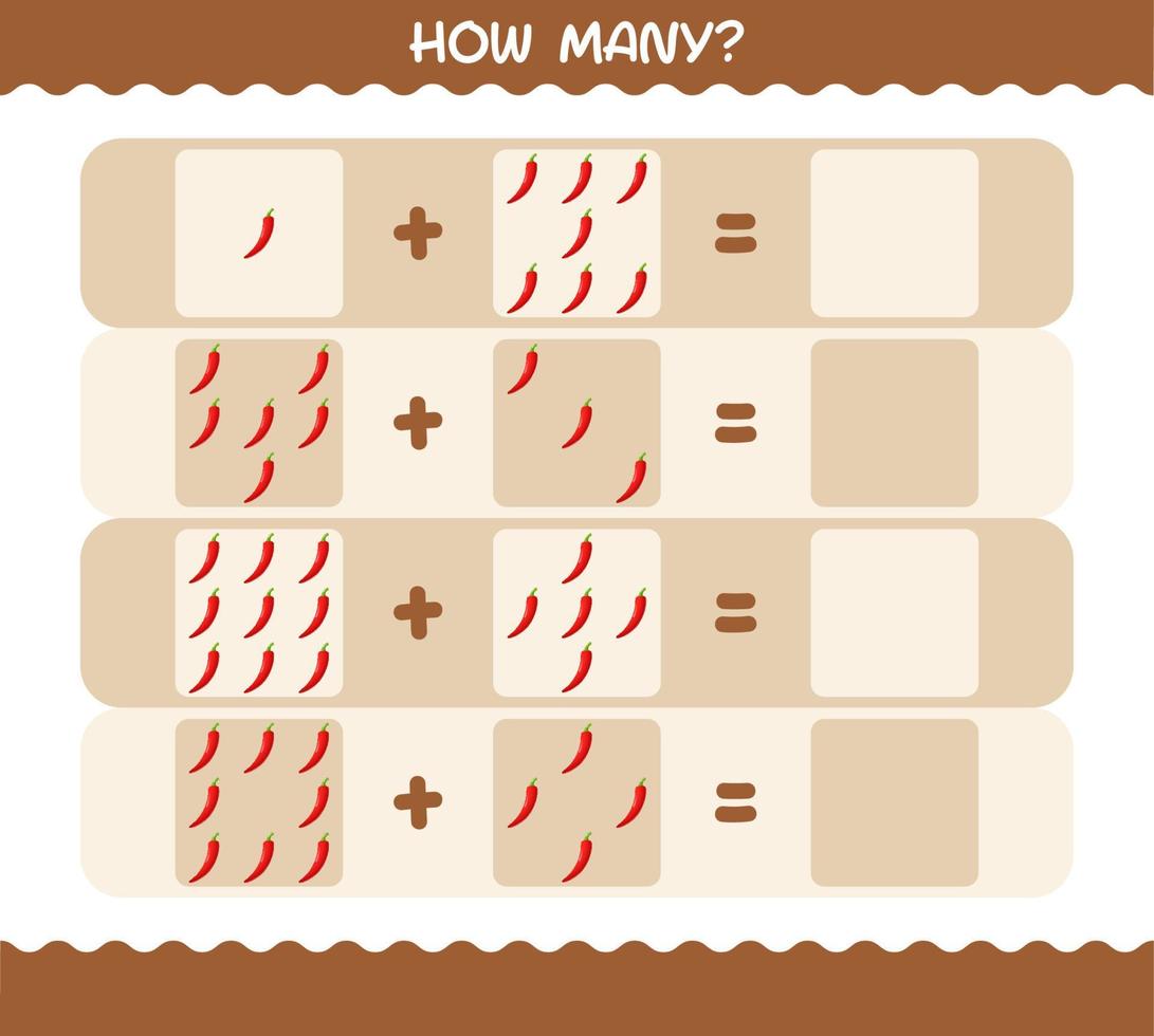How many cartoon red chilli. Counting game. Educational game for pre shool years kids and toddlers vector