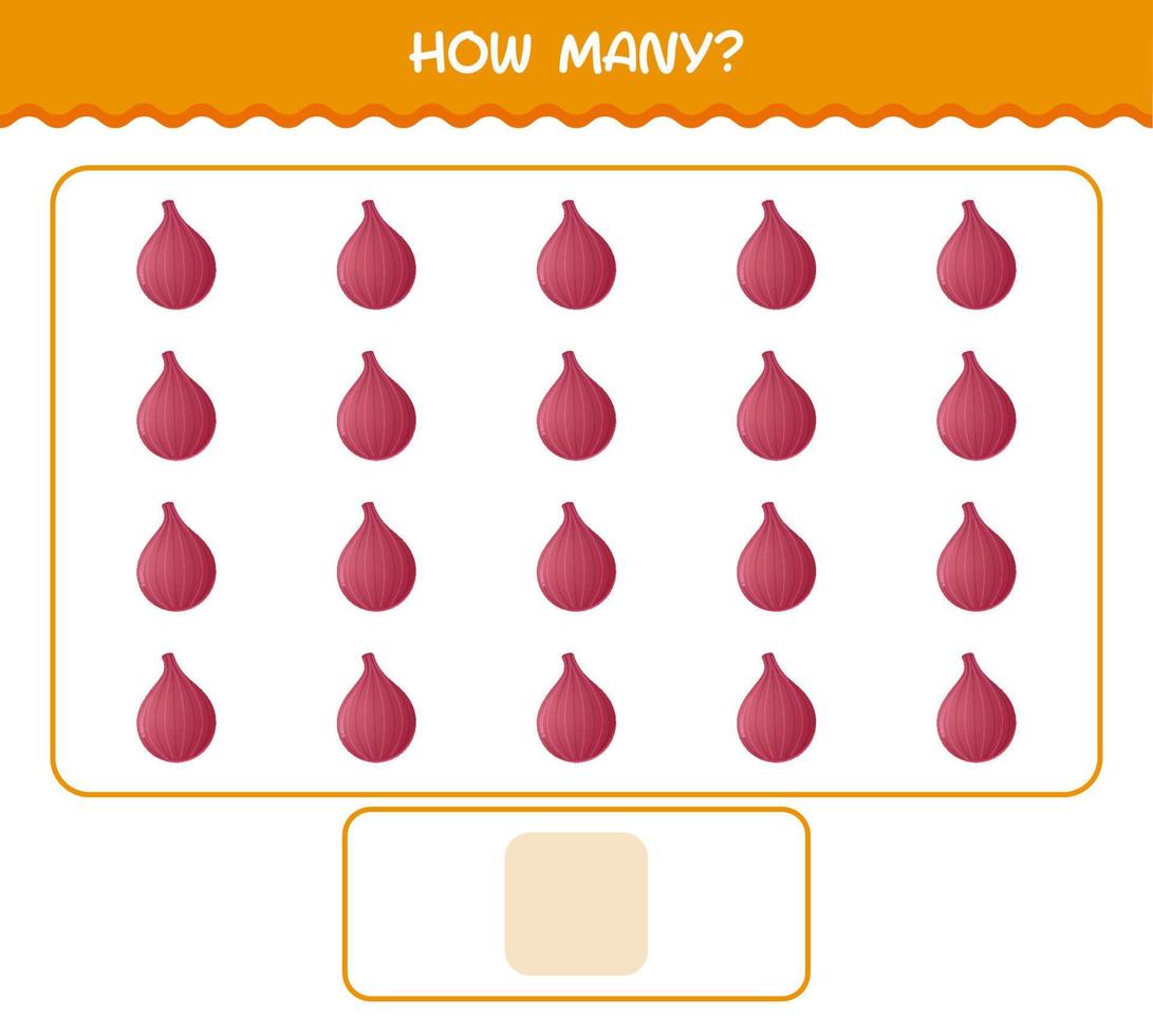 How many cartoon red onion. Counting game. Educational game for pre shool years kids and toddlers vector