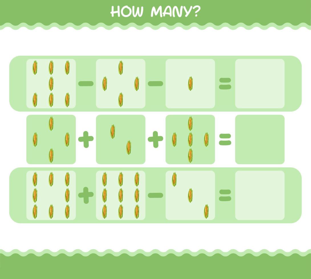 cuántos maíz de dibujos animados. juego de conteo juego educativo para niños de edad preescolar y niños pequeños vector