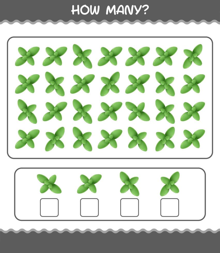 How many cartoon mint leaf. Counting game. Educational game for pre shool years kids and toddlers vector