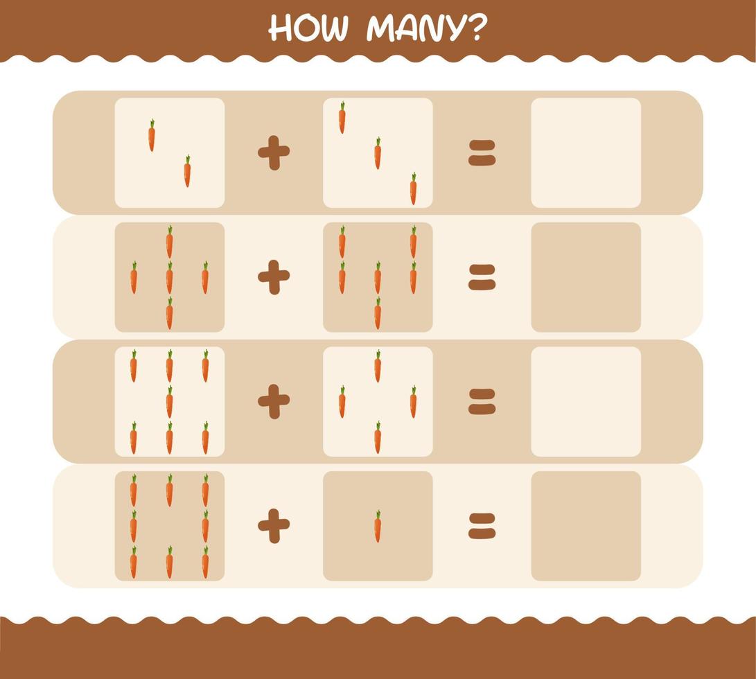 How many cartoon carrot. Counting game. Educational game for pre shool years kids and toddlers vector