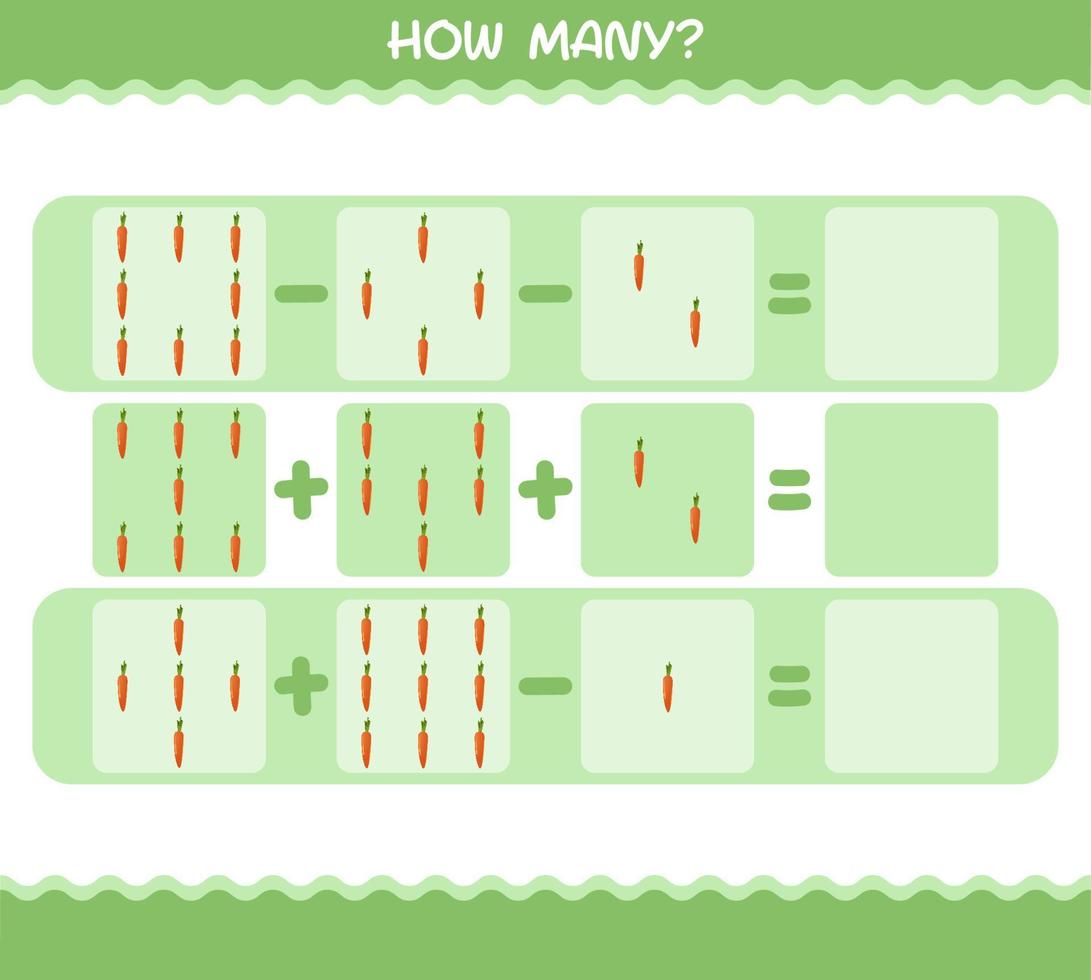 How many cartoon carrot. Counting game. Educational game for pre shool years kids and toddlers vector