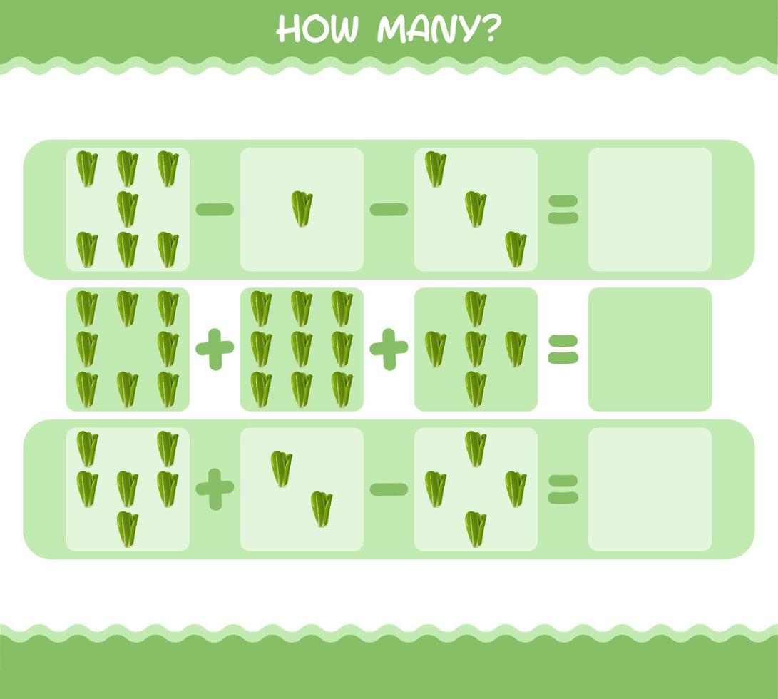 How many cartoon lettuce. Counting game. Educational game for pre shool years kids and toddlers vector