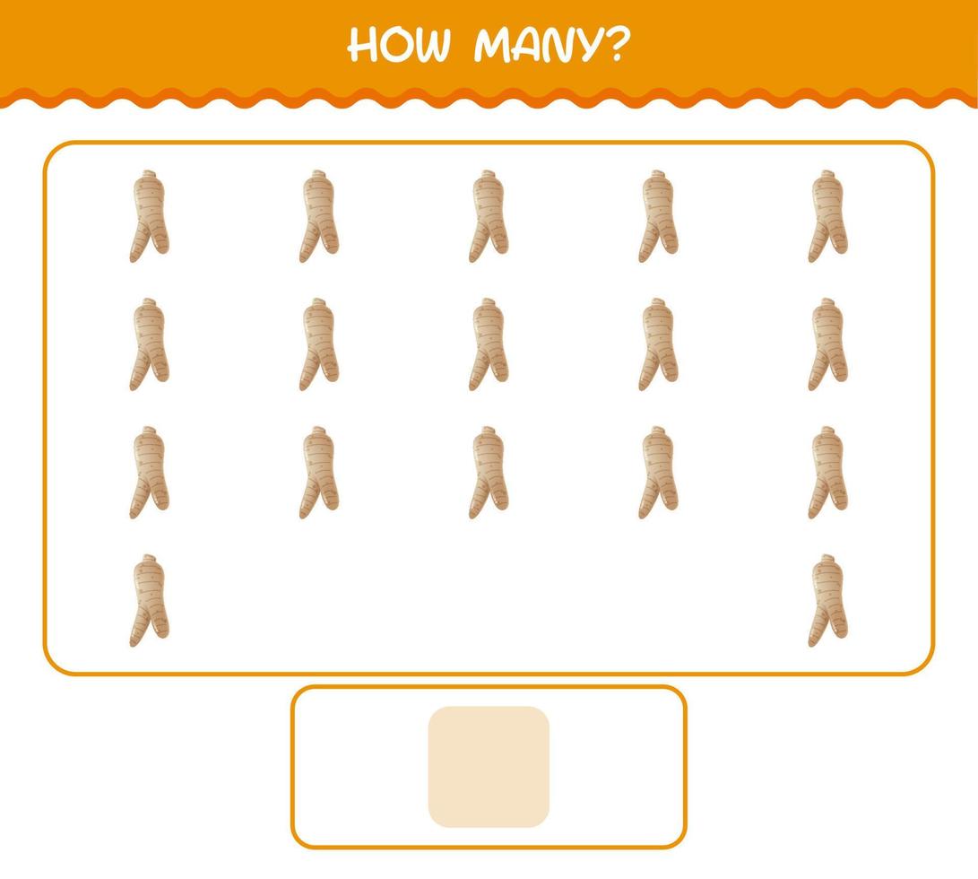 How many cartoon ginseng. Counting game. Educational game for pre shool years kids and toddlers vector