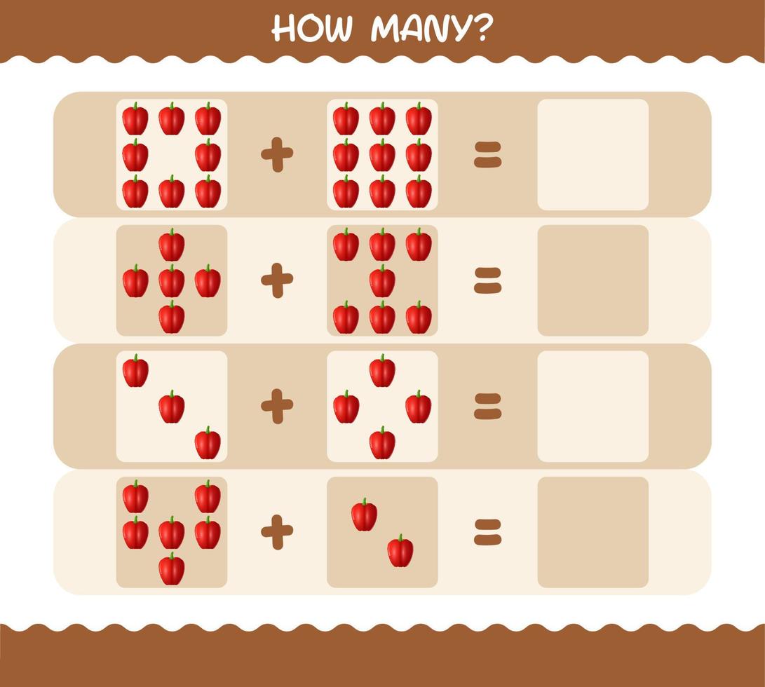 How many cartoon bell pepper. Counting game. Educational game for pre shool years kids and toddlers vector