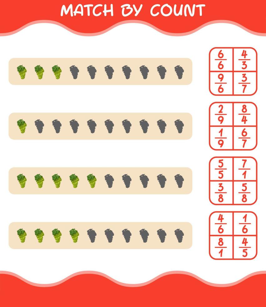 Match by count of cartoon white grape. Match and count game. Educational game for pre shool years kids and toddlers vector