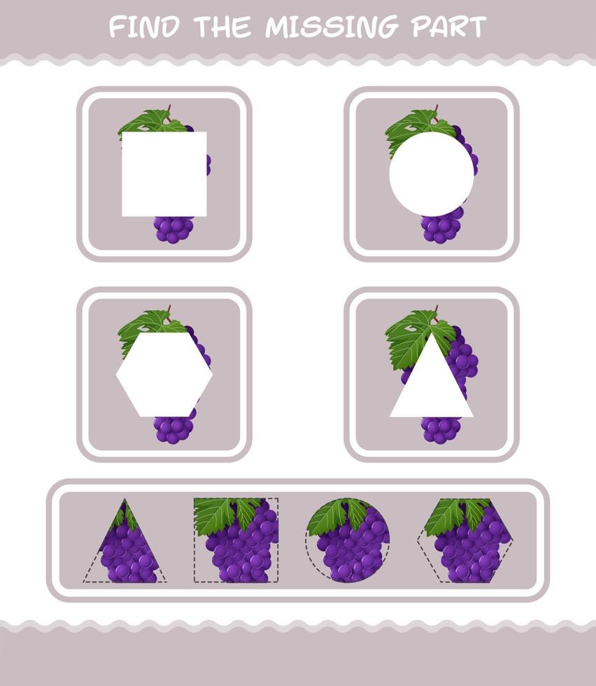 Find the missing parts of cartoon grape. Searching game. Educational game for pre shool years kids and toddlers vector