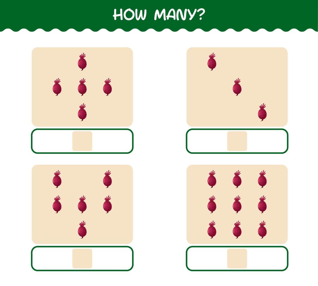 How many cartoon beet. Counting game. Educational game for pre shool years kids and toddlers vector