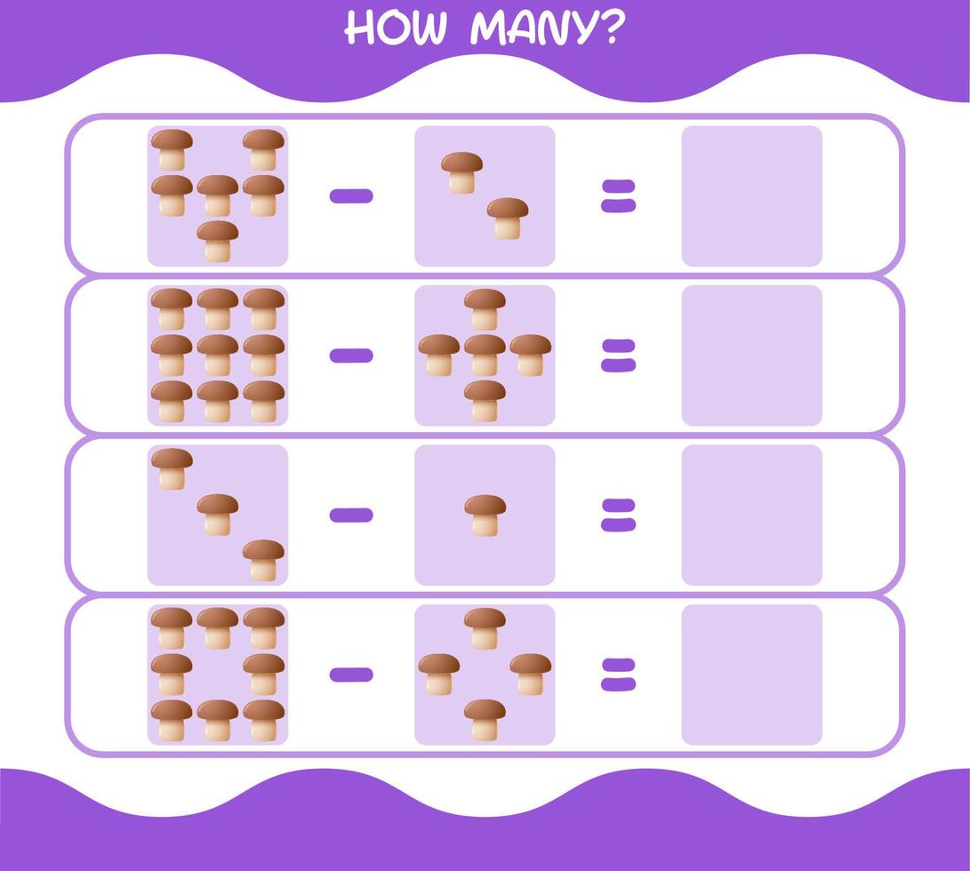 How many cartoon mushroom. Counting game. Educational game for pre shool years kids and toddlers vector