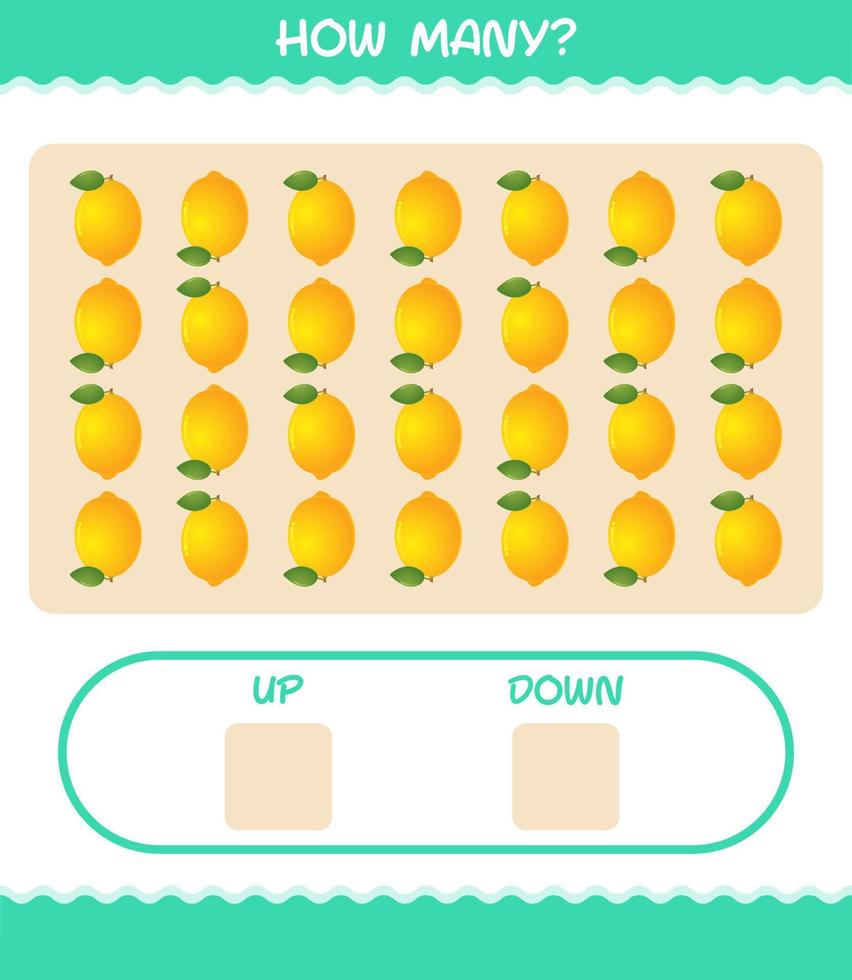 How many cartoon lemon. Counting game. Educational game for pre shool years kids and toddlers vector