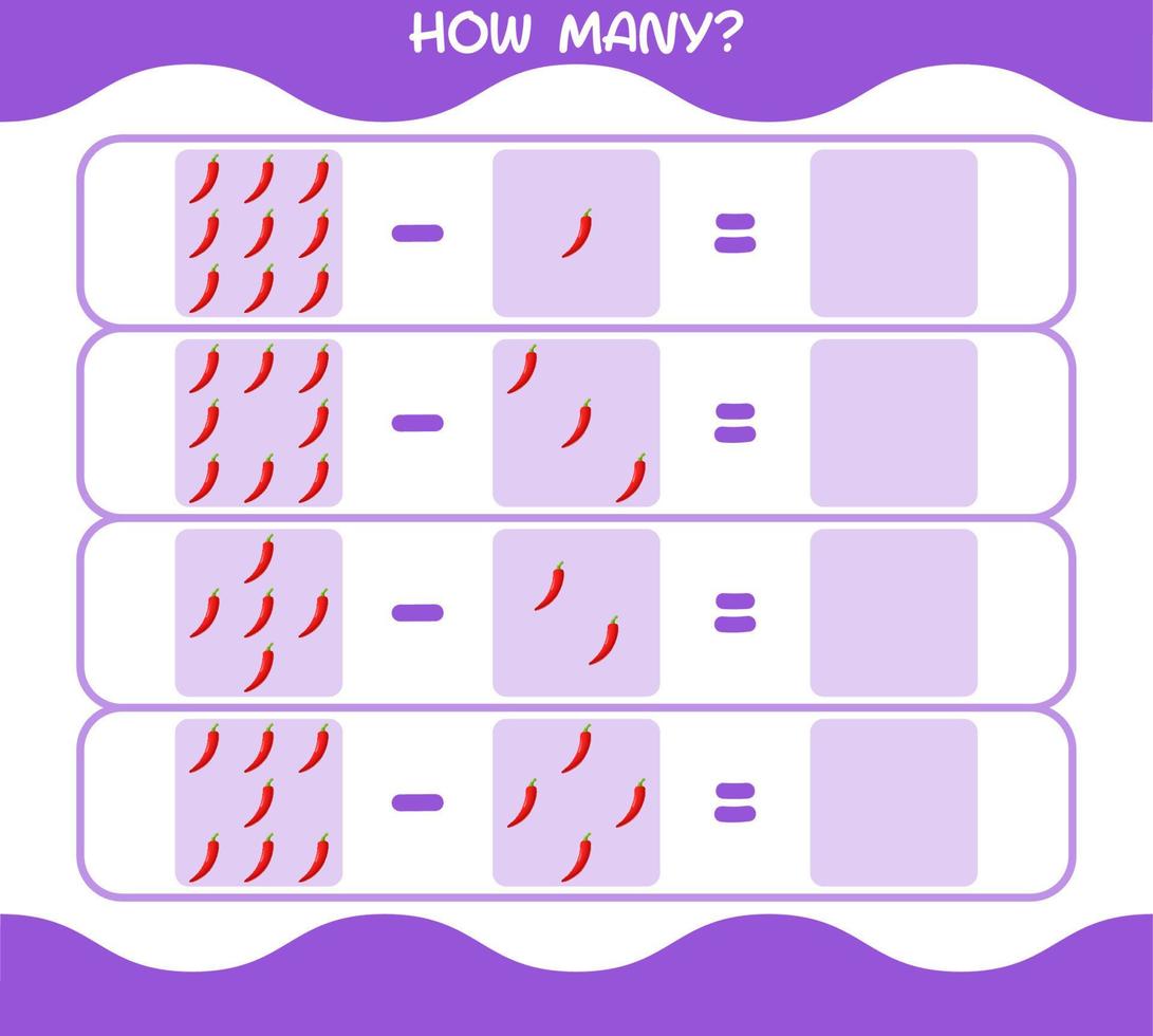 How many cartoon red chilli. Counting game. Educational game for pre shool years kids and toddlers vector