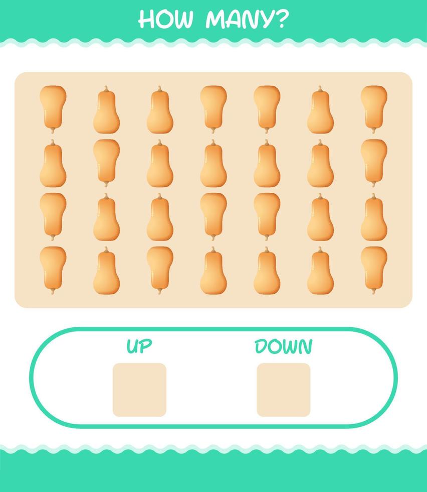 How many cartoon butternut squash. Counting game. Educational game for pre shool years kids and toddlers vector