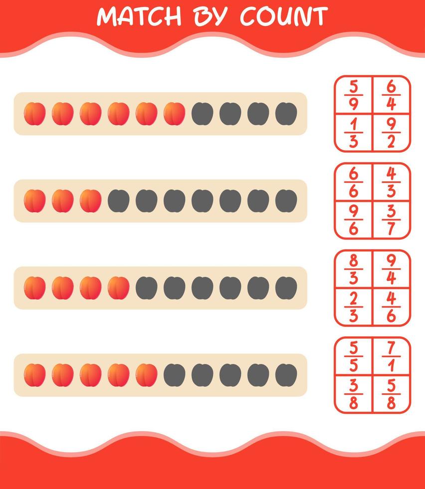 Match by count of cartoon nectarine. Match and count game. Educational game for pre shool years kids and toddlers vector