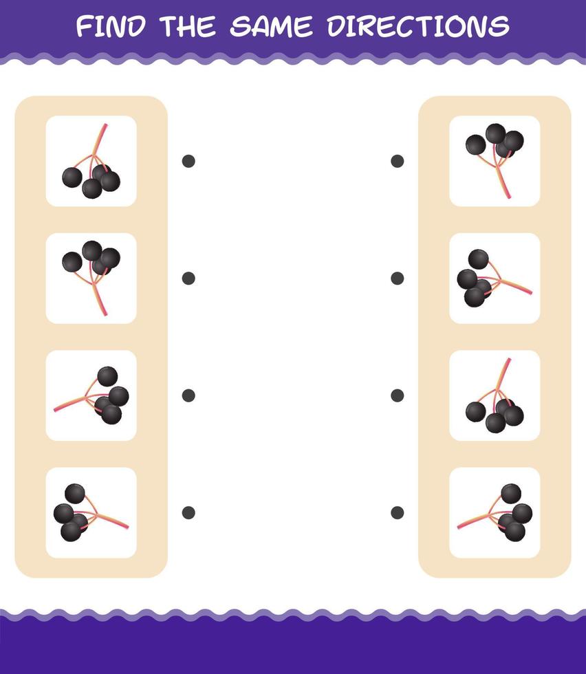 Match the same directions of elderberry. Matching game. Educational game for pre shool years kids and toddlers vector