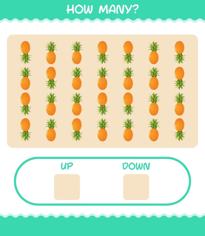 How many cartoon pineapple. Counting game. Educational game for pre shool years kids and toddlers vector