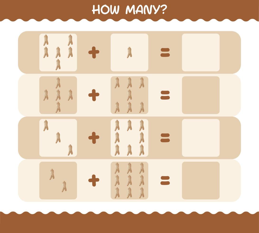 How many cartoon ginseng. Counting game. Educational game for pre shool years kids and toddlers vector