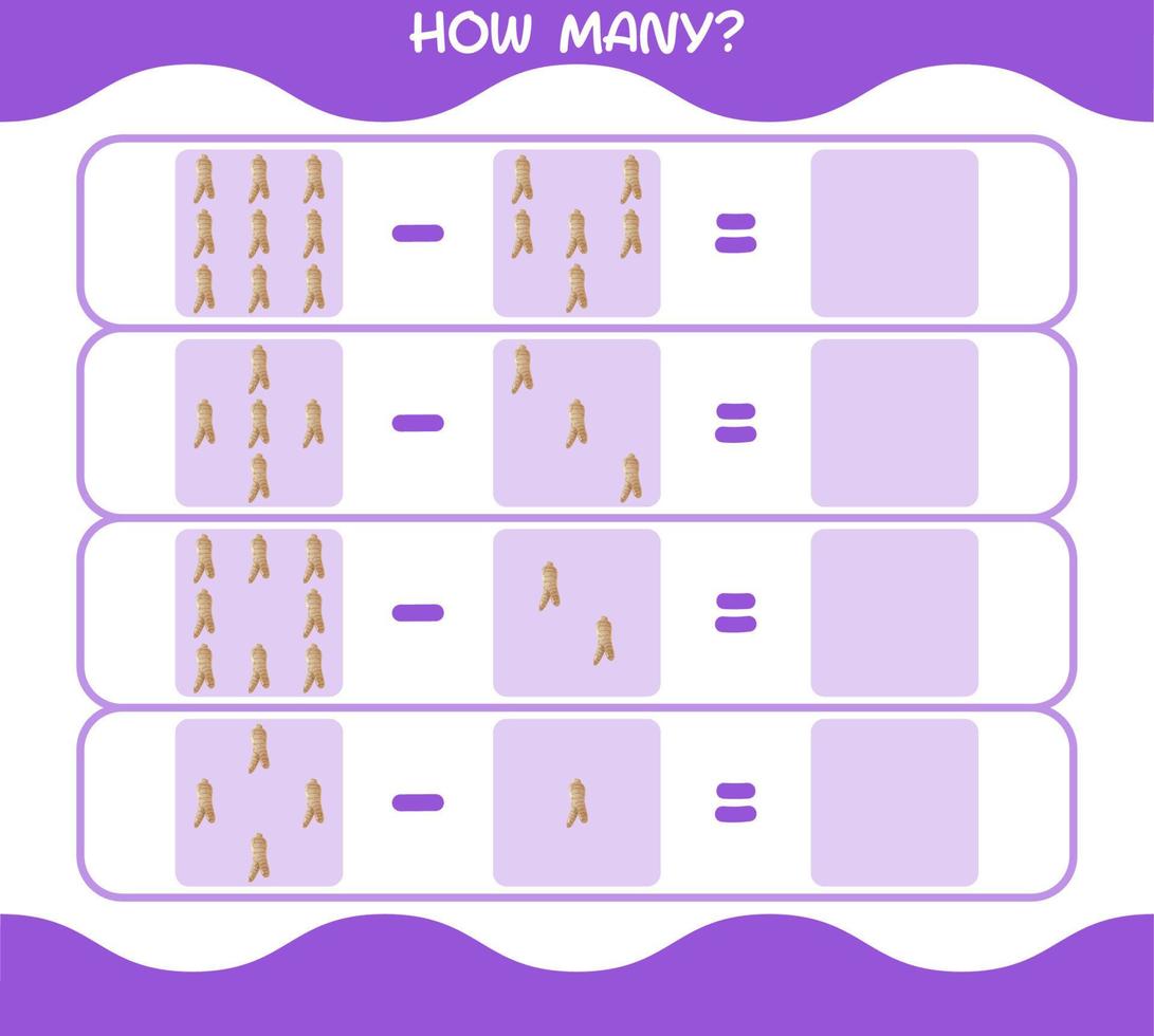 How many cartoon ginseng. Counting game. Educational game for pre shool years kids and toddlers vector