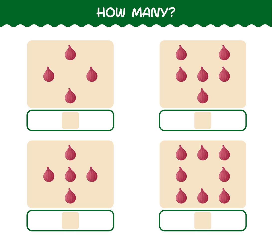 How many cartoon red onion. Counting game. Educational game for pre shool years kids and toddlers vector