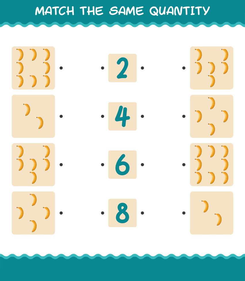 Match the same quantity of banana. Counting game. Educational game for pre shool years kids and toddlers vector