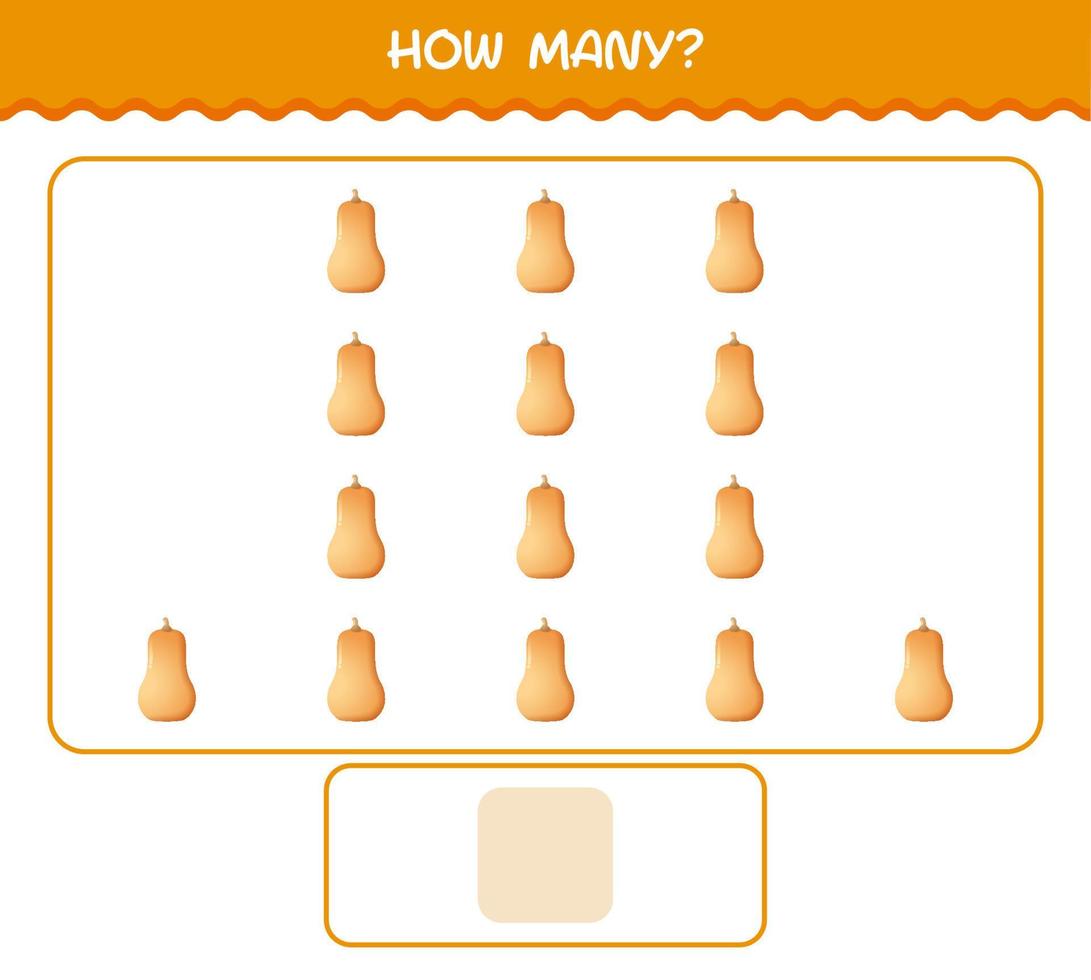 How many cartoon butternut squash. Counting game. Educational game for pre shool years kids and toddlers vector