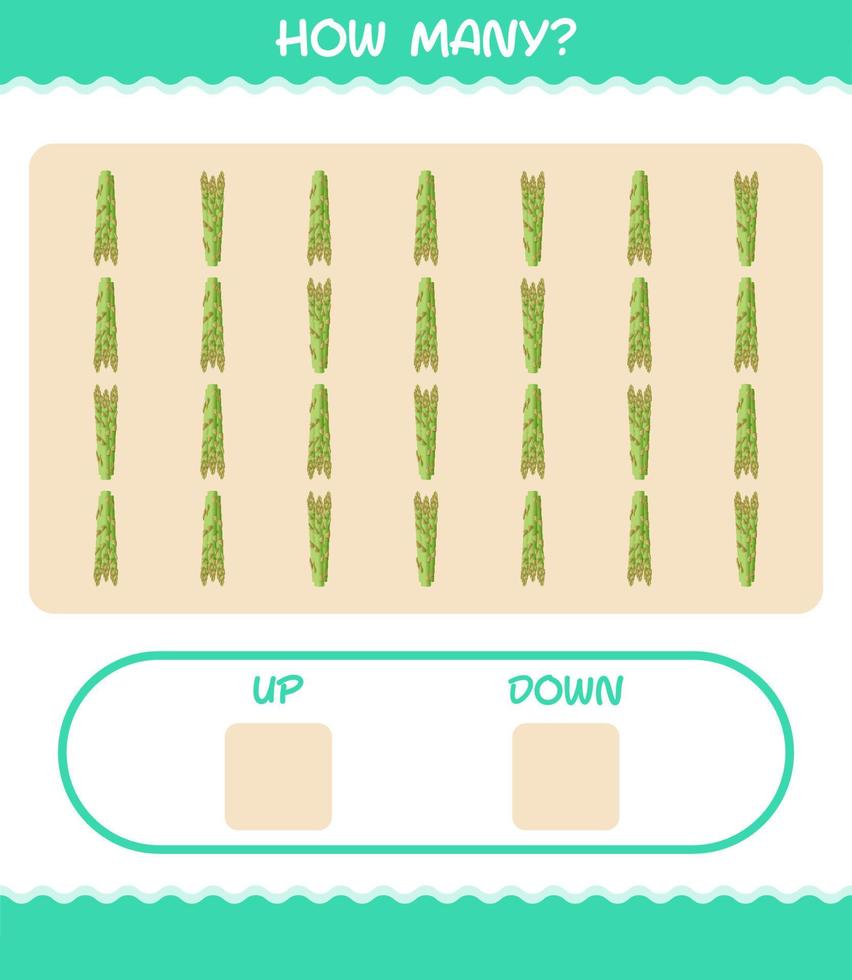 How many cartoon asparagus. Counting game. Educational game for pre shool years kids and toddlers vector