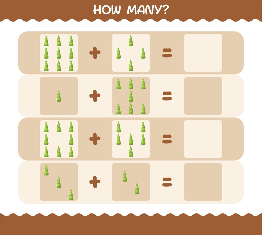 How many cartoon bamboo shoot. Counting game. Educational game for pre shool years kids and toddlers vector