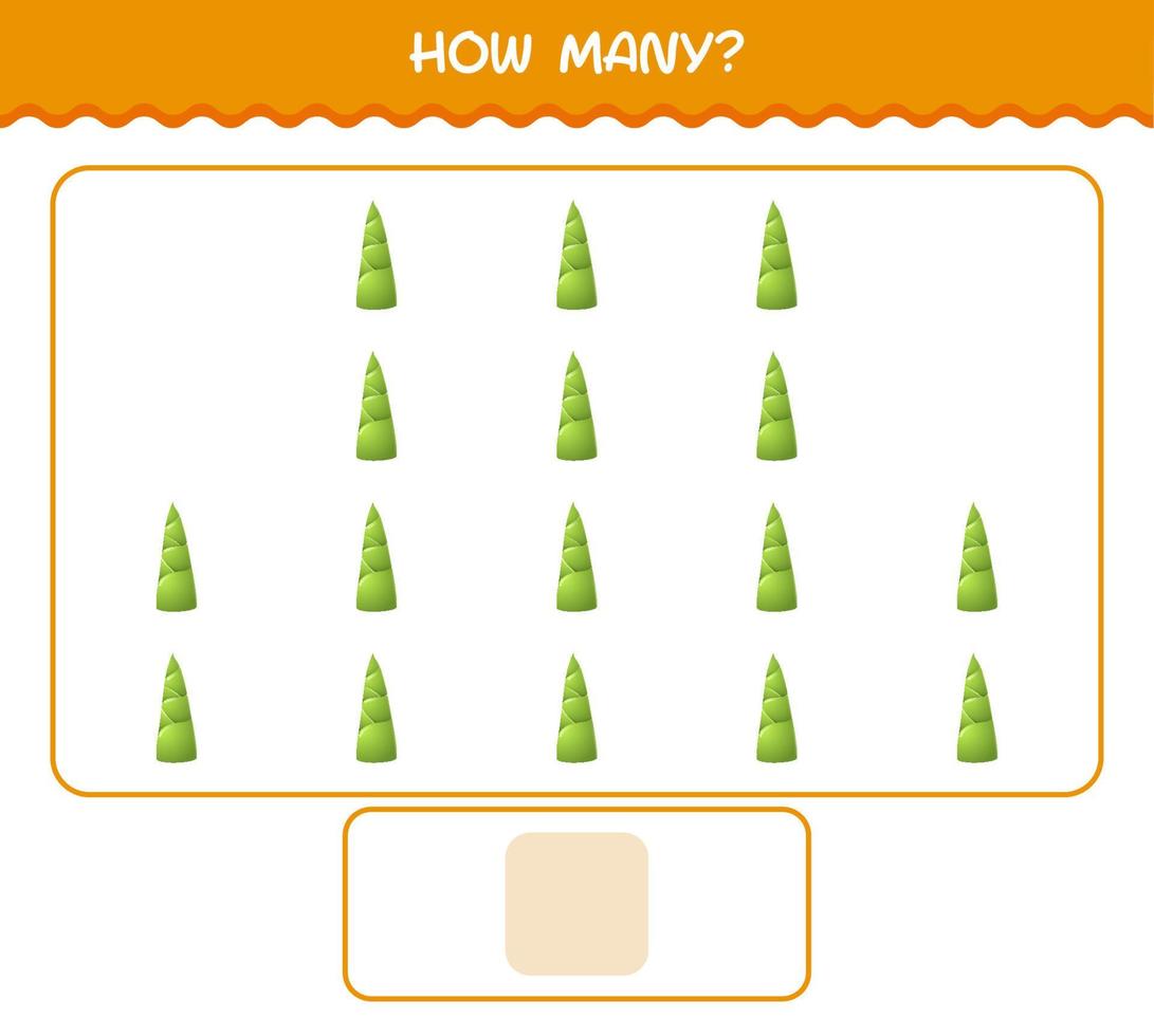 How many cartoon bamboo shoot. Counting game. Educational game for pre shool years kids and toddlers vector