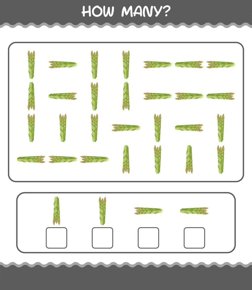 How many cartoon asparagus. Counting game. Educational game for pre shool years kids and toddlers vector