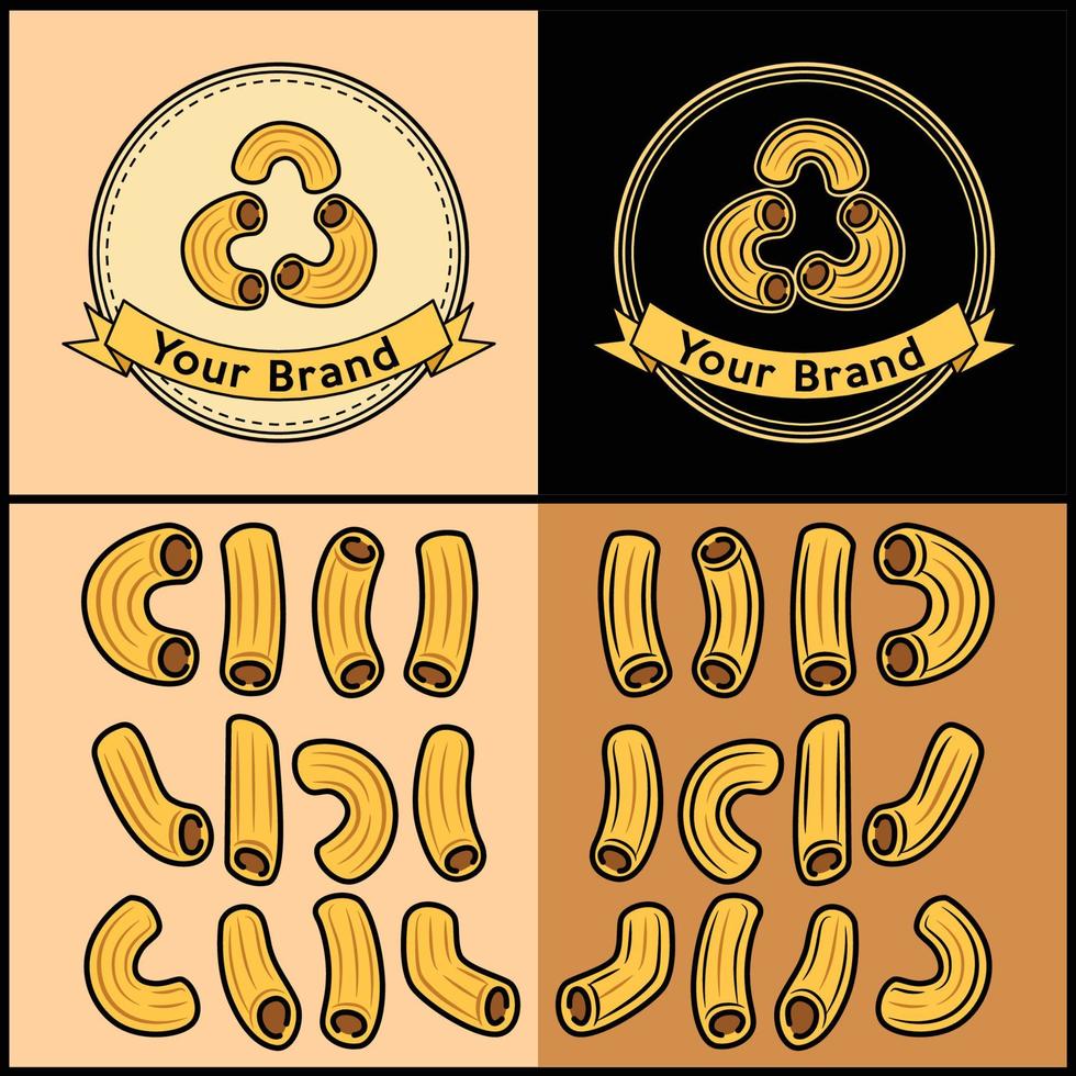 a logo for a macaroni product, and some macaroni vectors