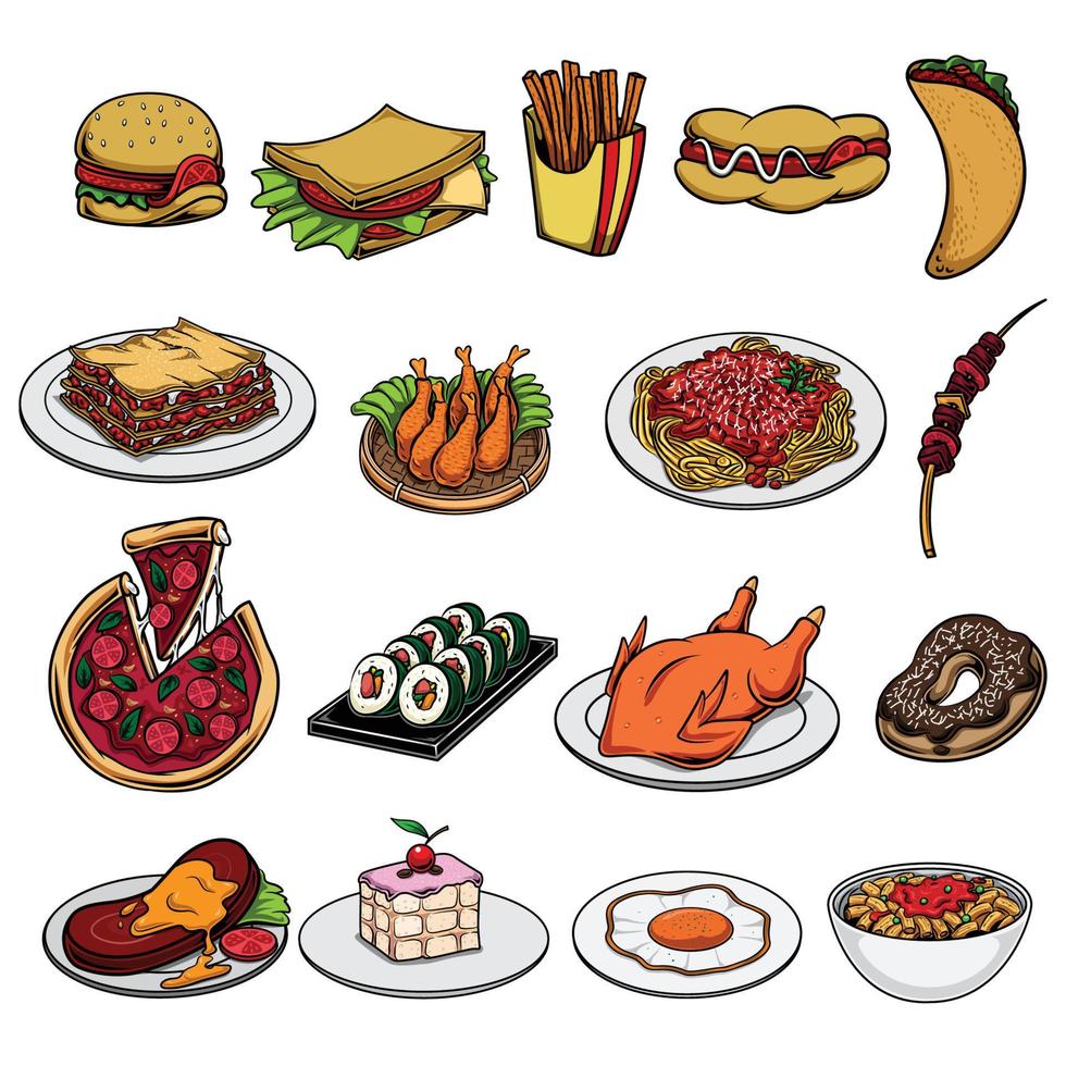 vector several assorted food bundles