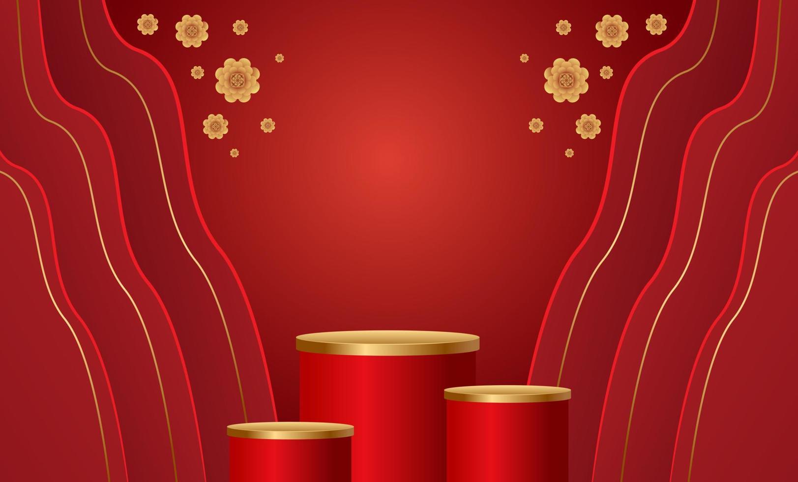 Podium and background for Chinese new year,Chinese Festivals, Mid Autumn Festival , flower and asian elements on background. vector