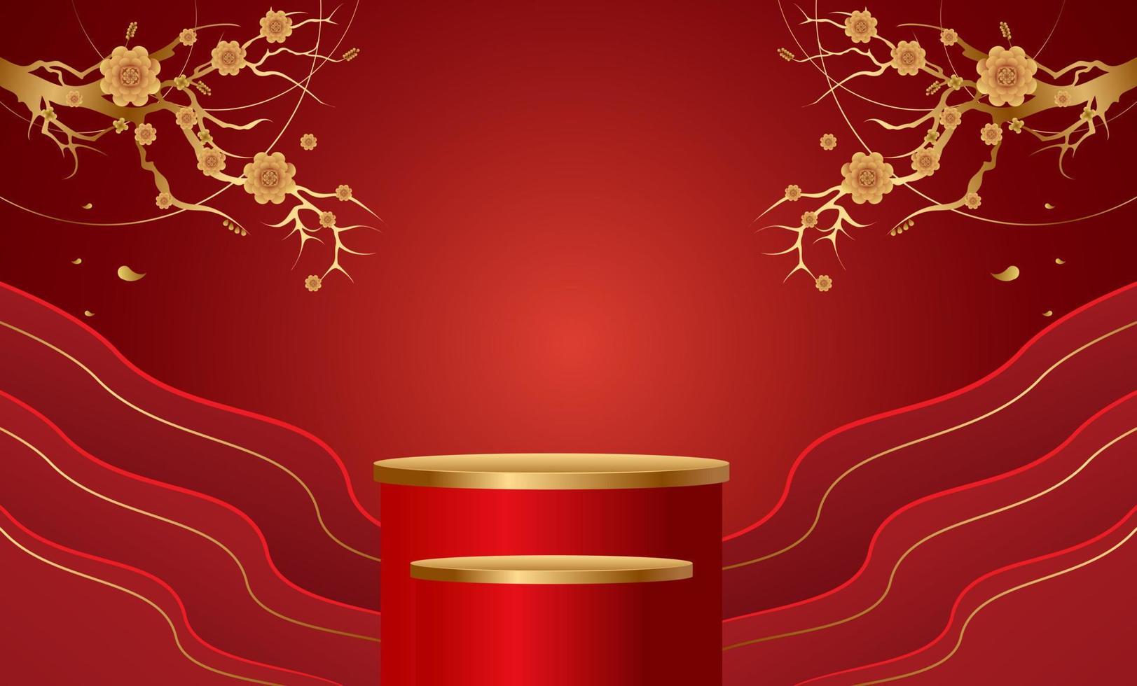 Podium and background for Chinese new year,Chinese Festivals, Mid Autumn Festival , flower and asian elements on background. vector