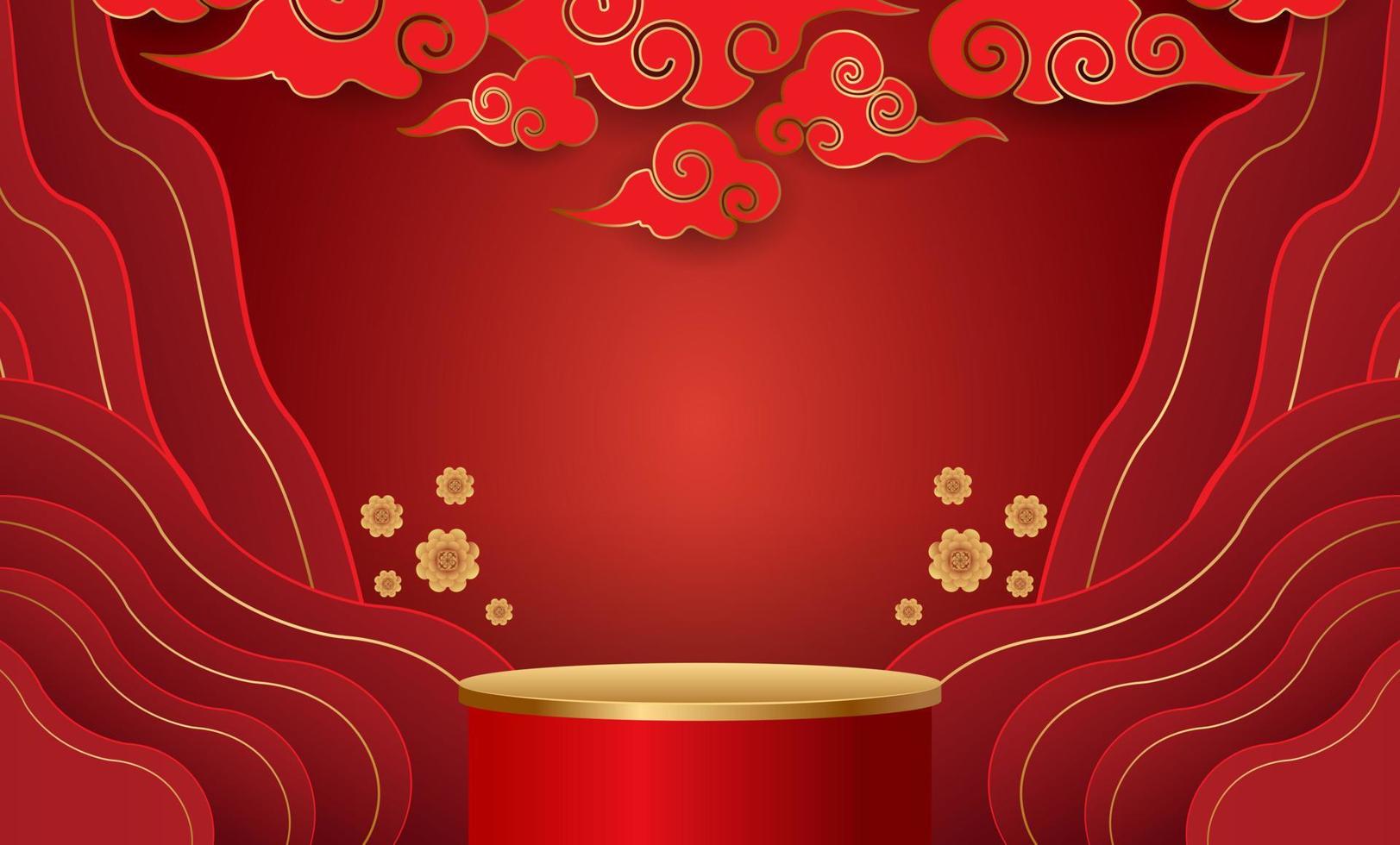 Podium and background for Chinese new year,Chinese Festivals, Mid Autumn Festival , flower and asian elements on background. vector