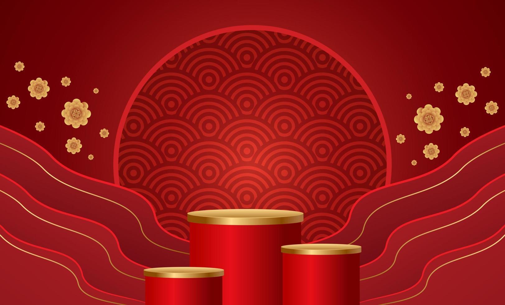 Podium and background for Chinese new year,Chinese Festivals, Mid Autumn Festival , flower and asian elements on background. vector