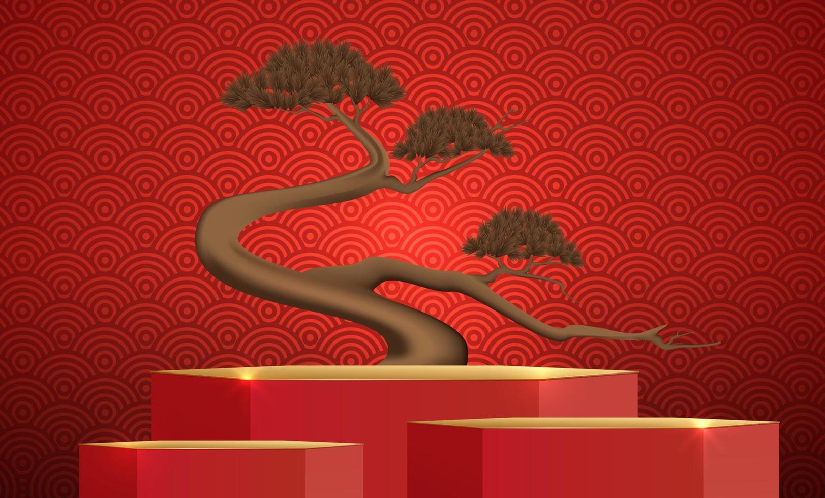 Podium and background for Chinese new year,Chinese Festivals, Mid Autumn Festival , flower and asian elements on background. vector