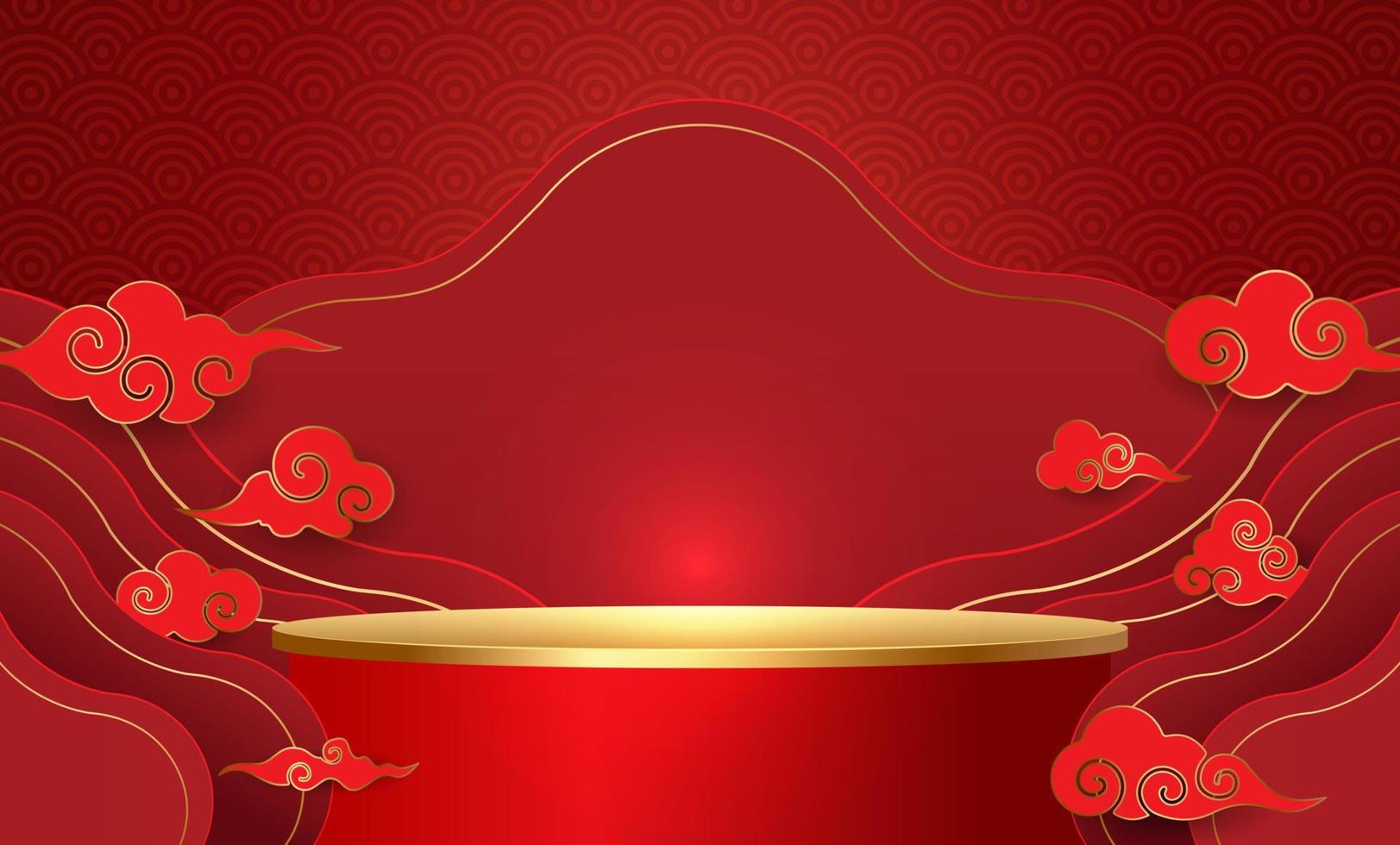 Podium and background for Chinese new year,Chinese Festivals, Mid Autumn Festival , flower and asian elements on background. vector