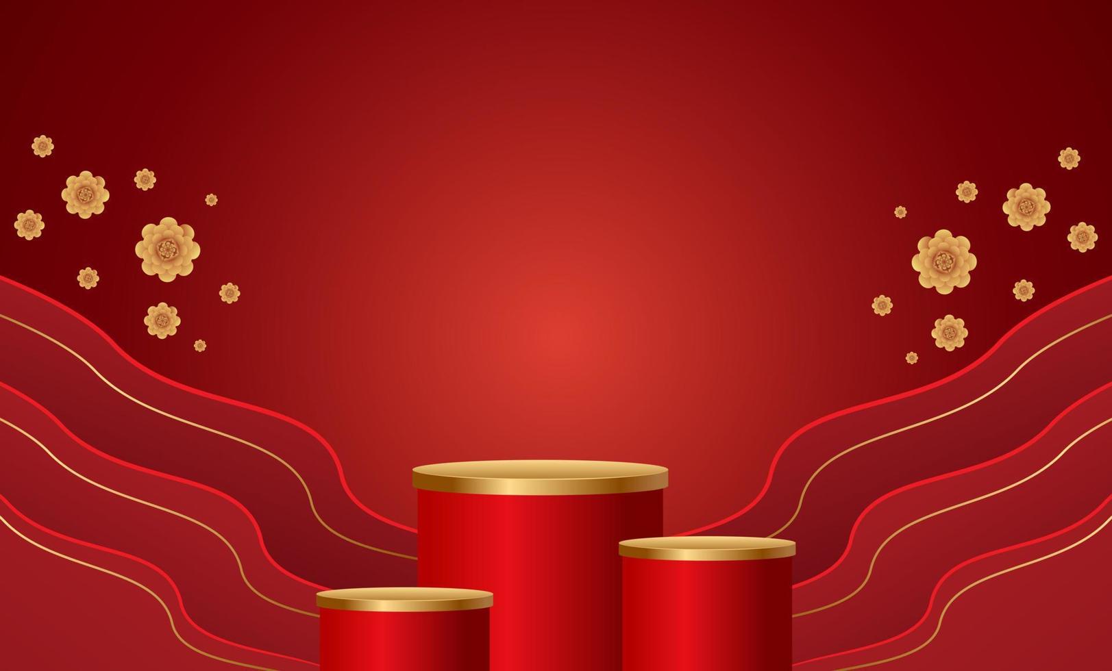 Podium and background for Chinese new year,Chinese Festivals, Mid Autumn Festival , flower and asian elements on background. vector