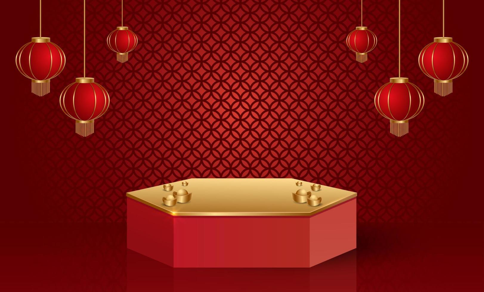 Podium and background for Chinese new year,Chinese Festivals, Mid Autumn Festival , flower and asian elements on background. vector