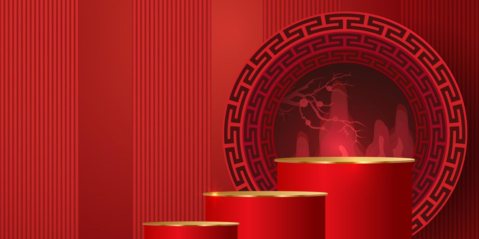 Podium and background for Chinese new year,Chinese Festivals, Mid Autumn Festival , flower and asian elements on background. vector