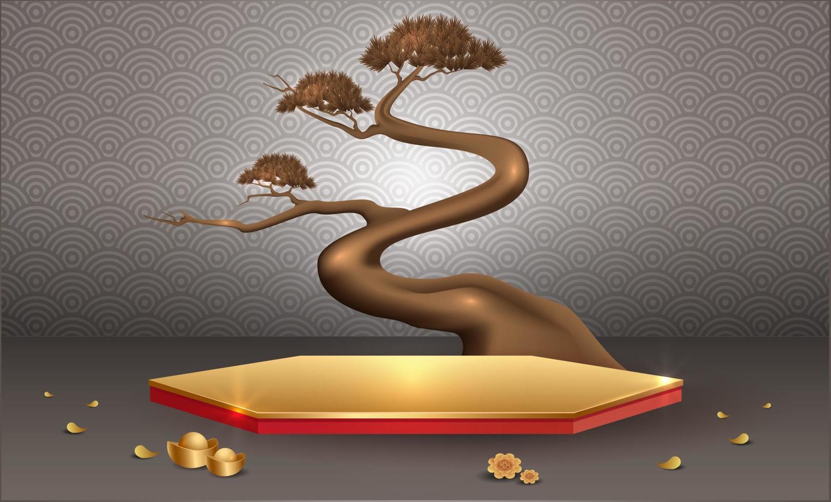 Podium and background for Chinese new year,Chinese Festivals, Mid Autumn Festival , flower and asian elements on background. vector