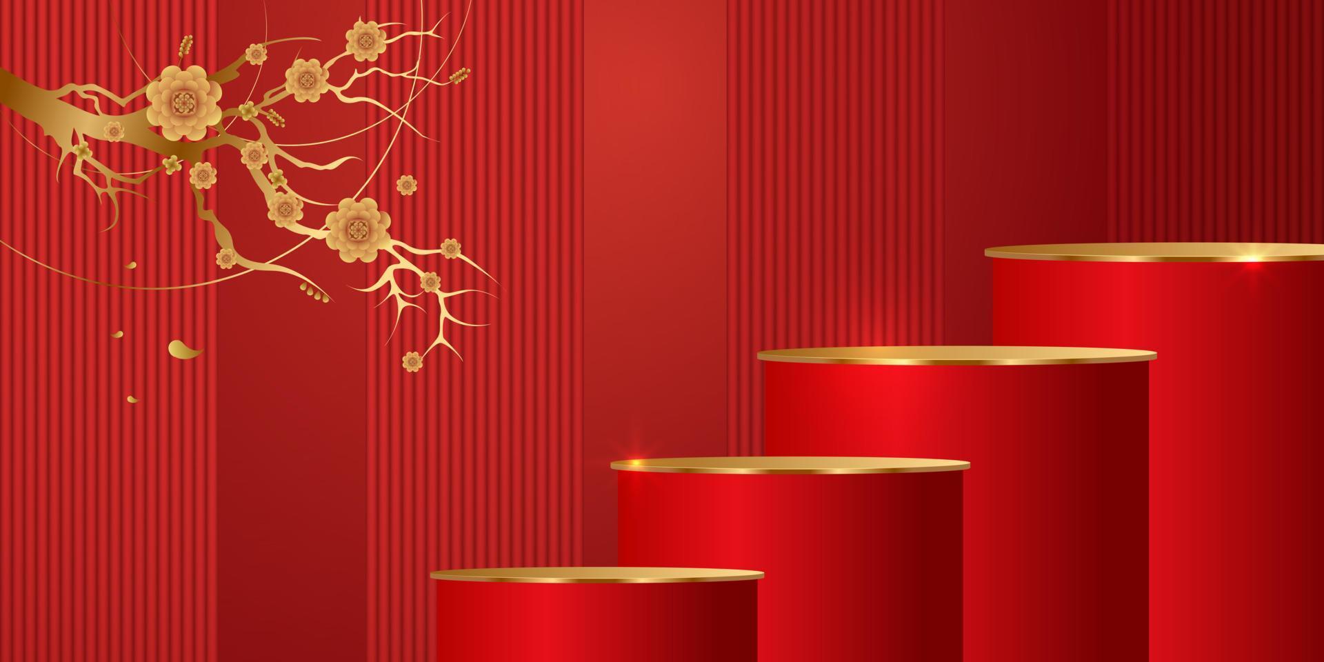 Podium and background for Chinese new year,Chinese Festivals, Mid Autumn Festival , flower and asian elements on background. vector
