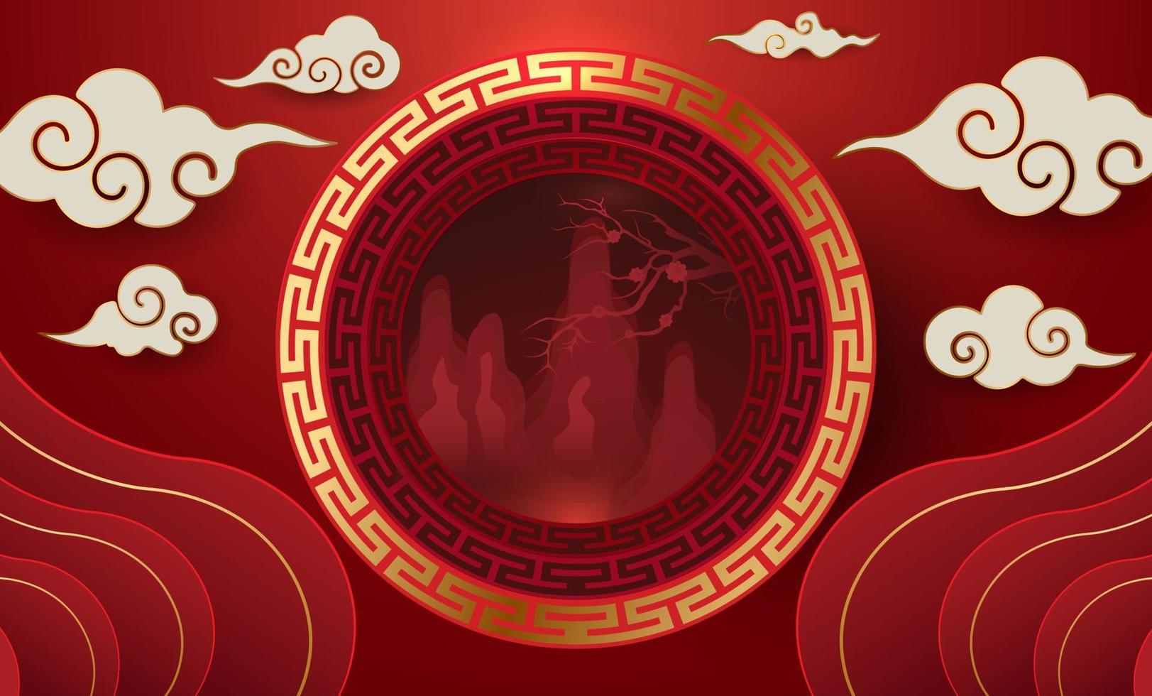 Podium and background for Chinese new year,Chinese Festivals, Mid Autumn Festival , flower and asian elements on background. vector